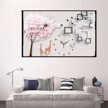 New 5D Diamond Painting Full  Diamonds &Clocks Cherry Tree Couple Deer Point Drill Cross Stitch Living Room Bedroom Wall Clocks