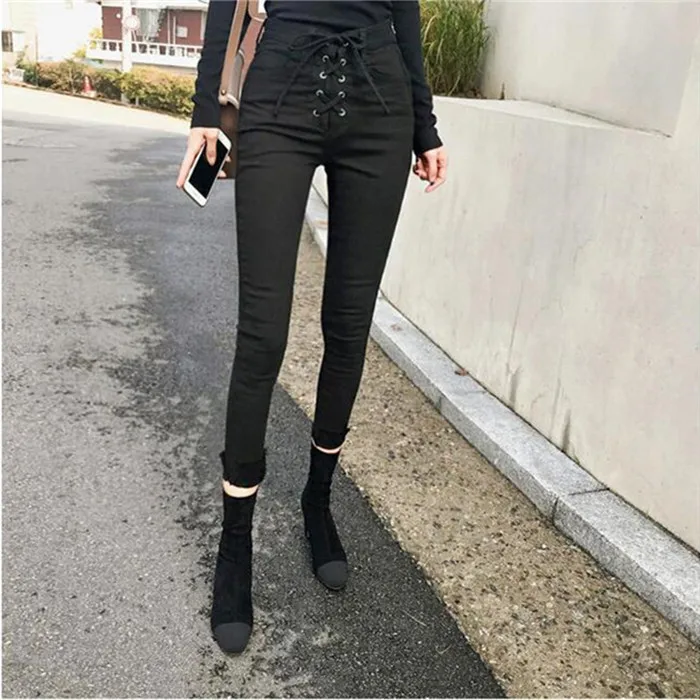 Корейская версия новых повседневных джинсов 2019 Мода Высокая талия ремни талии похудения ноги брюки