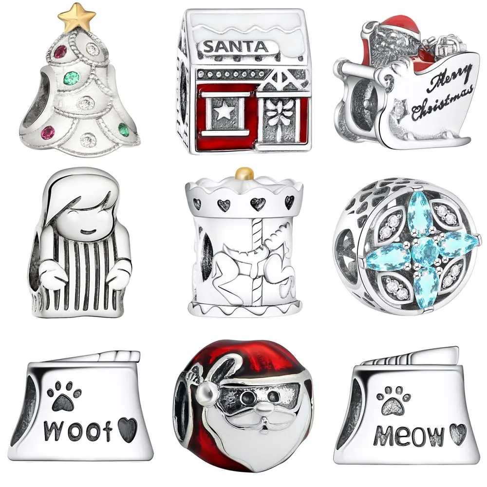 

WYBEADS Genuine 925 Sterling Silver Holidays Christmas Charms Mixed Enamel European Bead Fit Bracelet DIY Accessories Jewelry