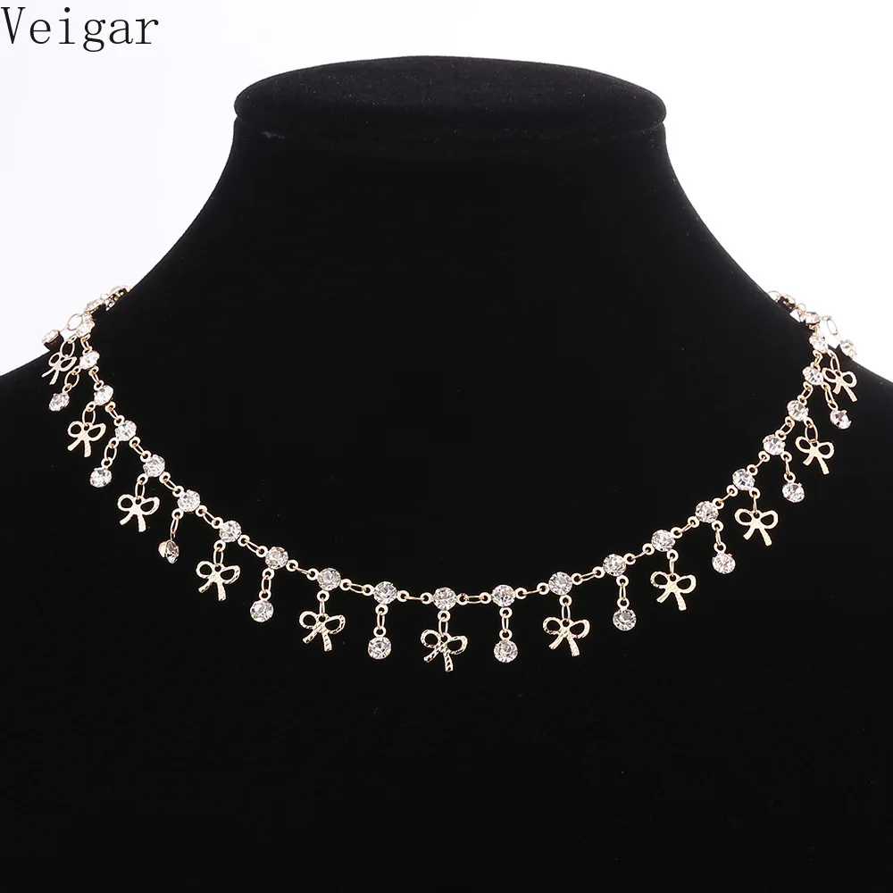 

Delicate Bowknot Rhinestone Tassel Necklaces Female 2018 Fashion Jewelry Luxury Design Women Necklace Gold Silver Color Collier