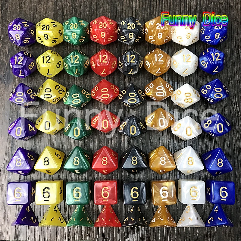 

7pc/bag High Quality Multi-Sided Dice With Pearlized Effect D4,6,8,10,10%,12,20 dice sets ,RPG Dungeons and Dragons Game