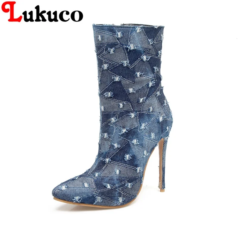 

2018 Denim boots big CN size 37 38 39 40 41 42 43 44 45 46 47 48 thin high heels design women shoes real pictures free shipping