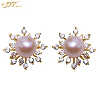 

JYX Gorgeous Shinning sun Pearl 925 Silver Pearl Genuine 7mm Round Freshwater Pearl Earrings fashion design