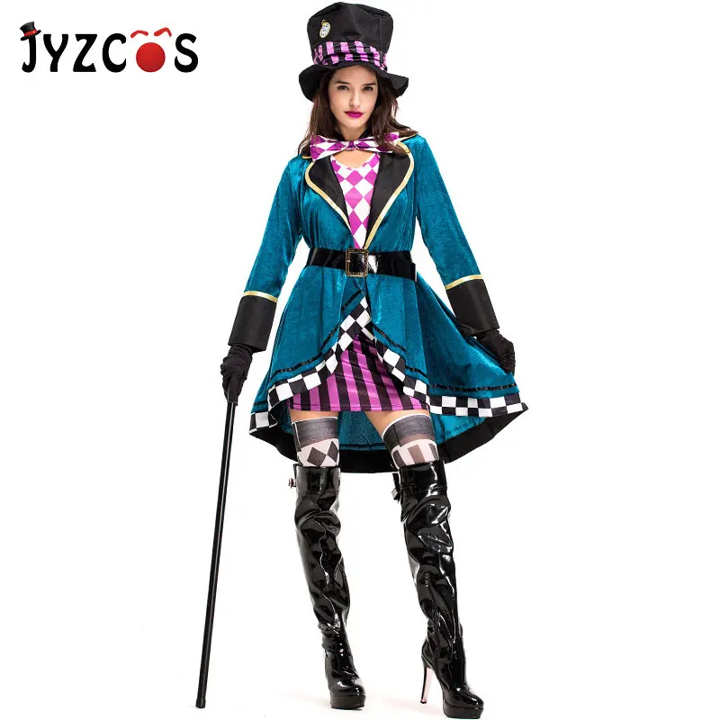JYZCOS взрослый маг костюм Алиса в стране чудес Безумный Шляпник Косплей Костюм