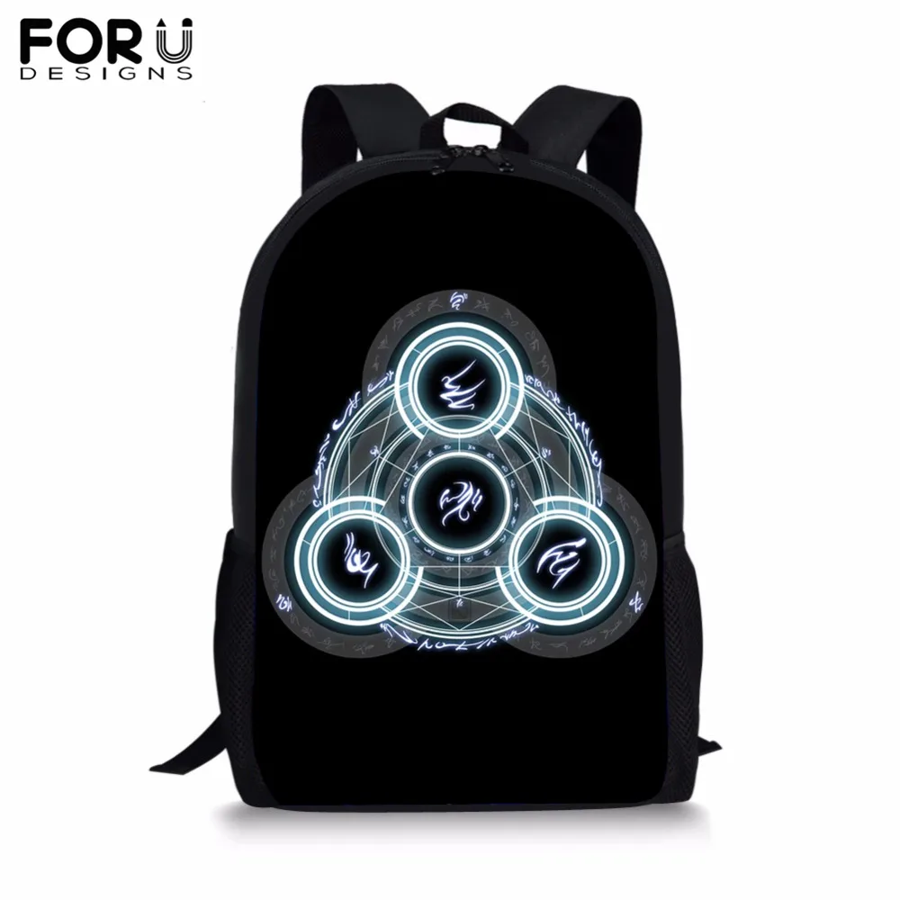 

FORUDESIGNS Cool Anime Magic Array Print School Backpack Bag for Kids Child Black BookBag Teenagers Primary Student Bag Bolsa