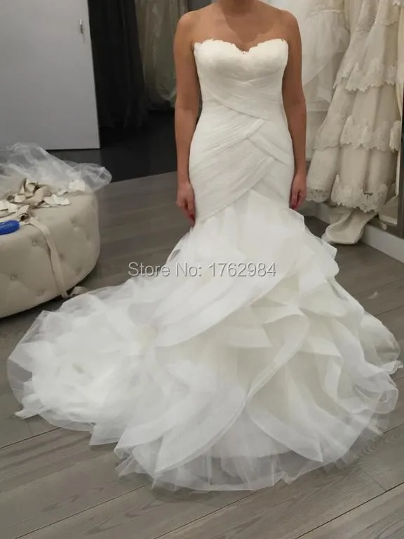 New 2017 Arrival Dress Romantic Tiered Mermaid Detachable Train Wedding Dresses Vestidos de novia Off Shoulder Bridal Gowns