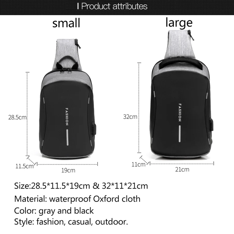 متعددة الوظائف حقيبة صدر للرجال 3 مجموعة الرجال USB شحن الصدر حزمة قصيرة رحلة رسل Crossbody أكياس المياه طارد حقيبة كتف الرجال