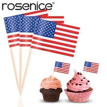 ROSENICE, 100 шт., флаги США, палочки, американский флаг, еда, зубочистки, топперы для торта, еда, кекс, палочки, вечерние, аксессуары для декора