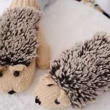 Для женщин Зимние перчатки без пальцев, вязаная, шерстяная, тёплая варежки перчатки мультфильм Варежки «ежики» подарок на день рождения