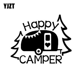 

YJZT 16CM*12.9CM Personalized Lettering Art Happy Camper Vinyl Decal Car Sticker Black/Silver C11-1329