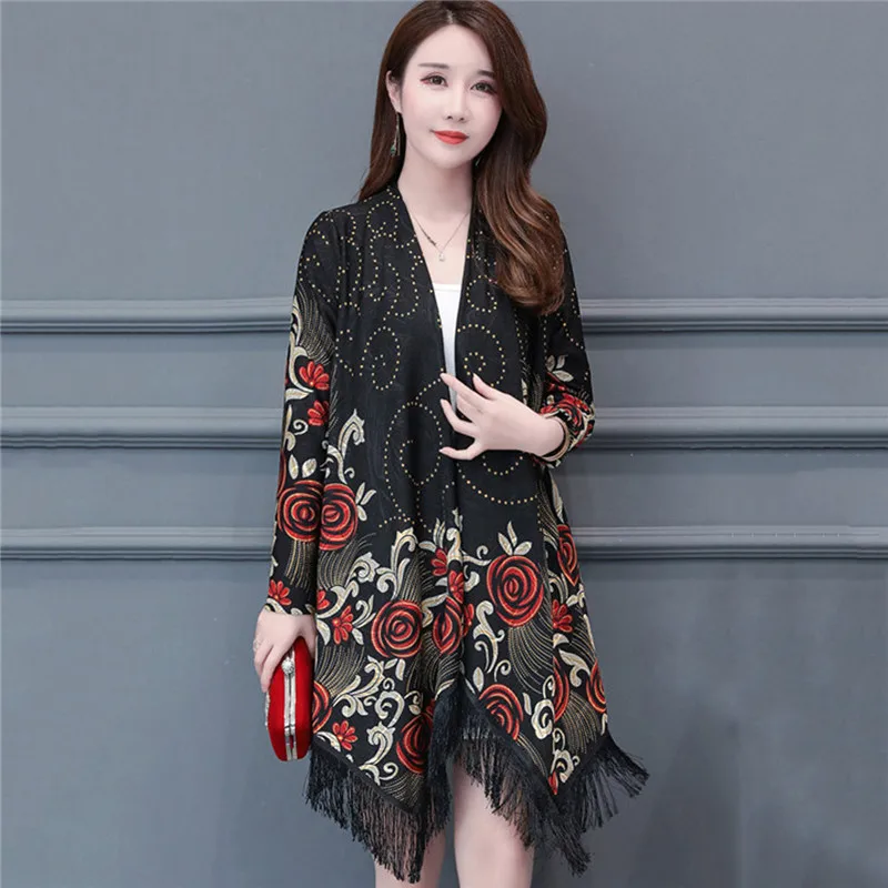 

2019 New Women Knitted Cardigan Spring Irregular Tassel Shawl Female Cardigan Coat Medium Long Loose Cloak Ladies Knitwear Lj367