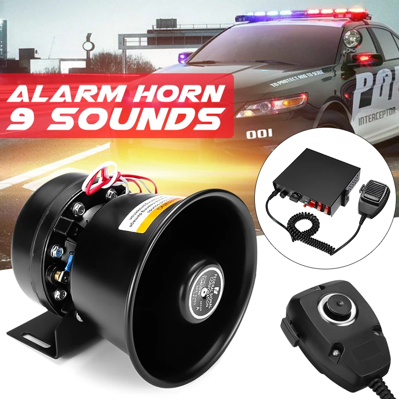 

150dB 9 tones 400W Alarm Siren Loud Car Police Horn 12V+ Mic PA Speaker Warning/Recording Electronic Bell Volume Adjustable