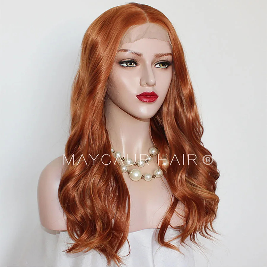 Maycaur оранжевый имбирь смешанный цвет синтетические кружева передние парики для женщин Glueless длинные волнистые волосы парики 180% Плотность