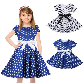 

Summer New Fashion Kids Girls Vintage Dress Polka Dot Sashes Bow Princess Swing Rockabilly Party Dresses Wholesale Free Ship Z4