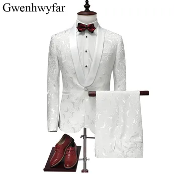 

Fashion Embroidered Floral White Wedding Tuxedos For Men Elegant Single Button Men Suit Party Wear Groom Men Slim Fit XXS-XL