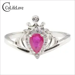 Сладкий ruby серебряное кольцо для девочек 0.5ct 4*6 мм натуральный рубин Драгоценное кольцо одноцветное Серебро 925 рубиновое кольцо