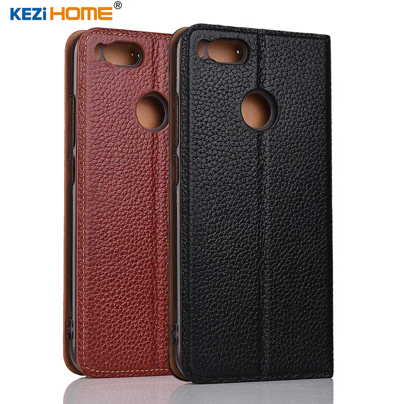melhor Para Xiaomi Mi caso 5X KEZiHOME Litchi Genuine Leather Flip Suporte Capa de couro capa Para Xiaomi Mi MiA1 5.5 casos de Telefone A1