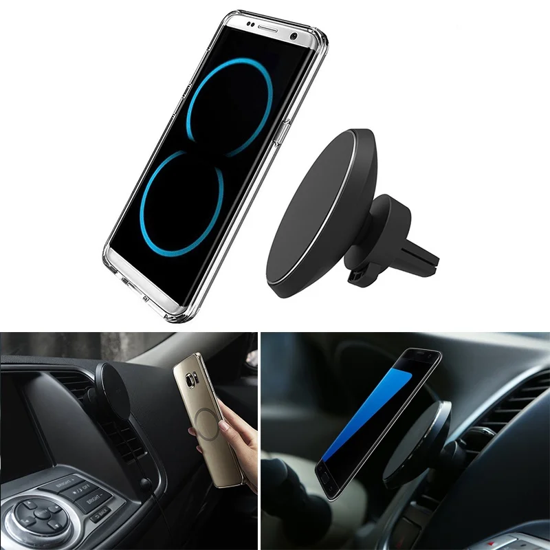 Magnetic QI Wireless Car Charger Mount Flexible Rotation Magnetic Air Vent Magnet Car Charge Holder Stand for Samsung Galaxy