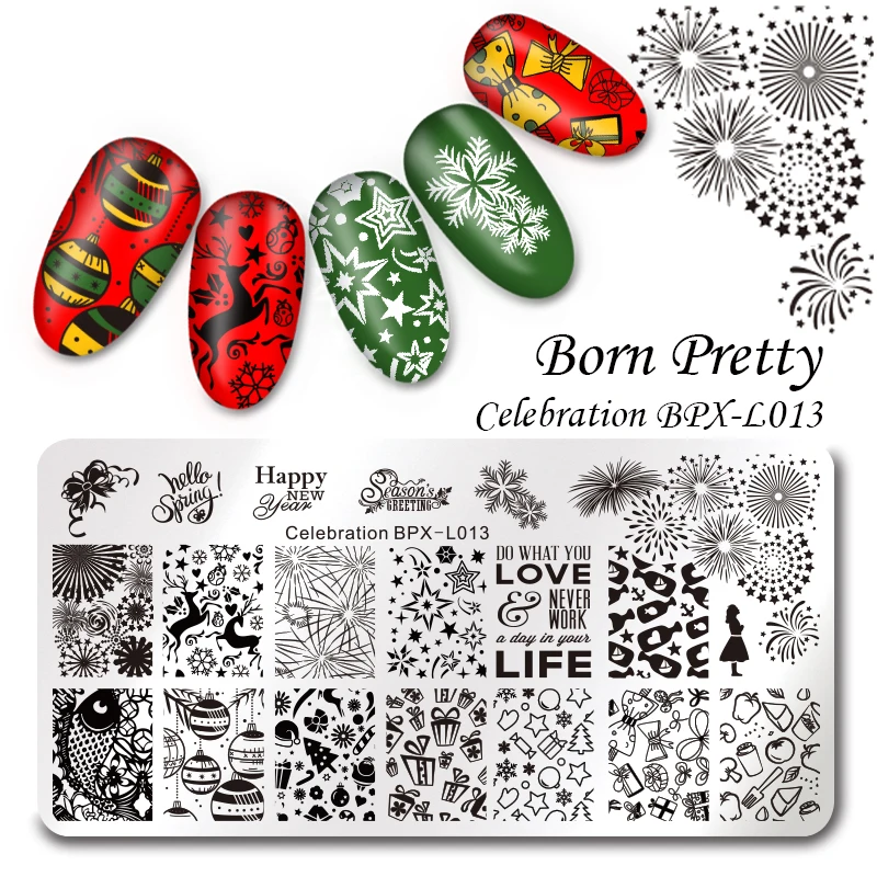 

BORN PRETTY Celebration Stamping Plate New Year Rectangle Manicure Nail Art Image Template BPX-L013