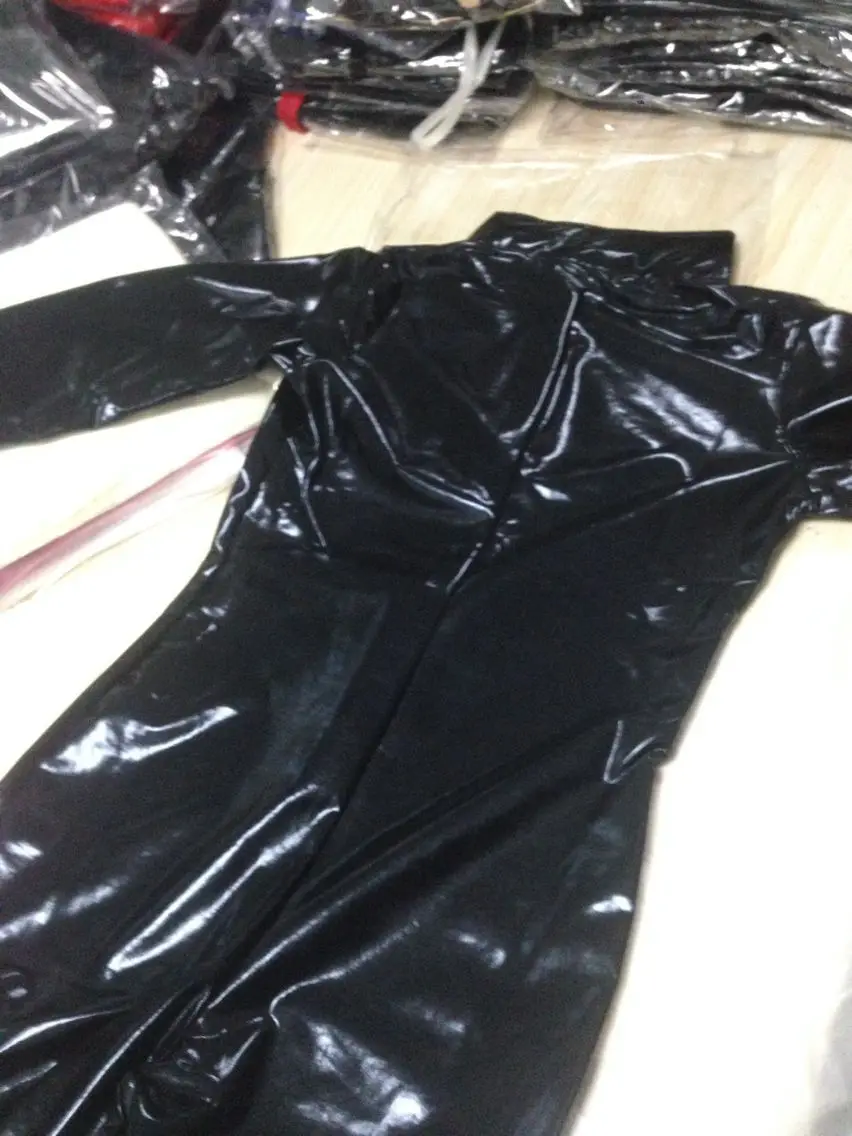 Сексуальный комбинезон из искусственной кожи, черный блестящий комбинезон на молнии спереди, эластичный костюм кошки для Хэллоуина, сексуальный кожаный костюм кошки