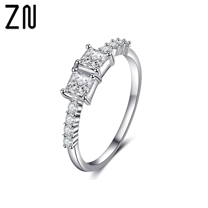 

ZN 2018 Korean Fashion Princess Cut Rectangle Zircon Ring Elegant Women Wedding Engagement Ring Jewelry Ring