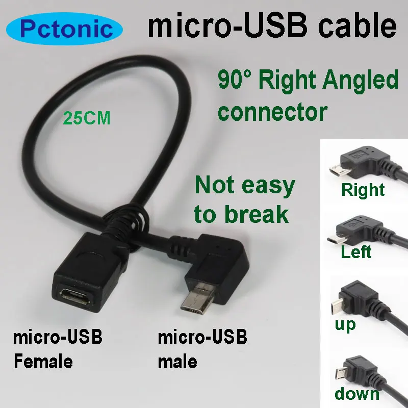 PCTONIC Micro-USB Удлинительный Кабель-адаптер 90 градусов прямоугольный разъем изгиб microUSB мама-папа изогнутый короткий кабель для передачи данных