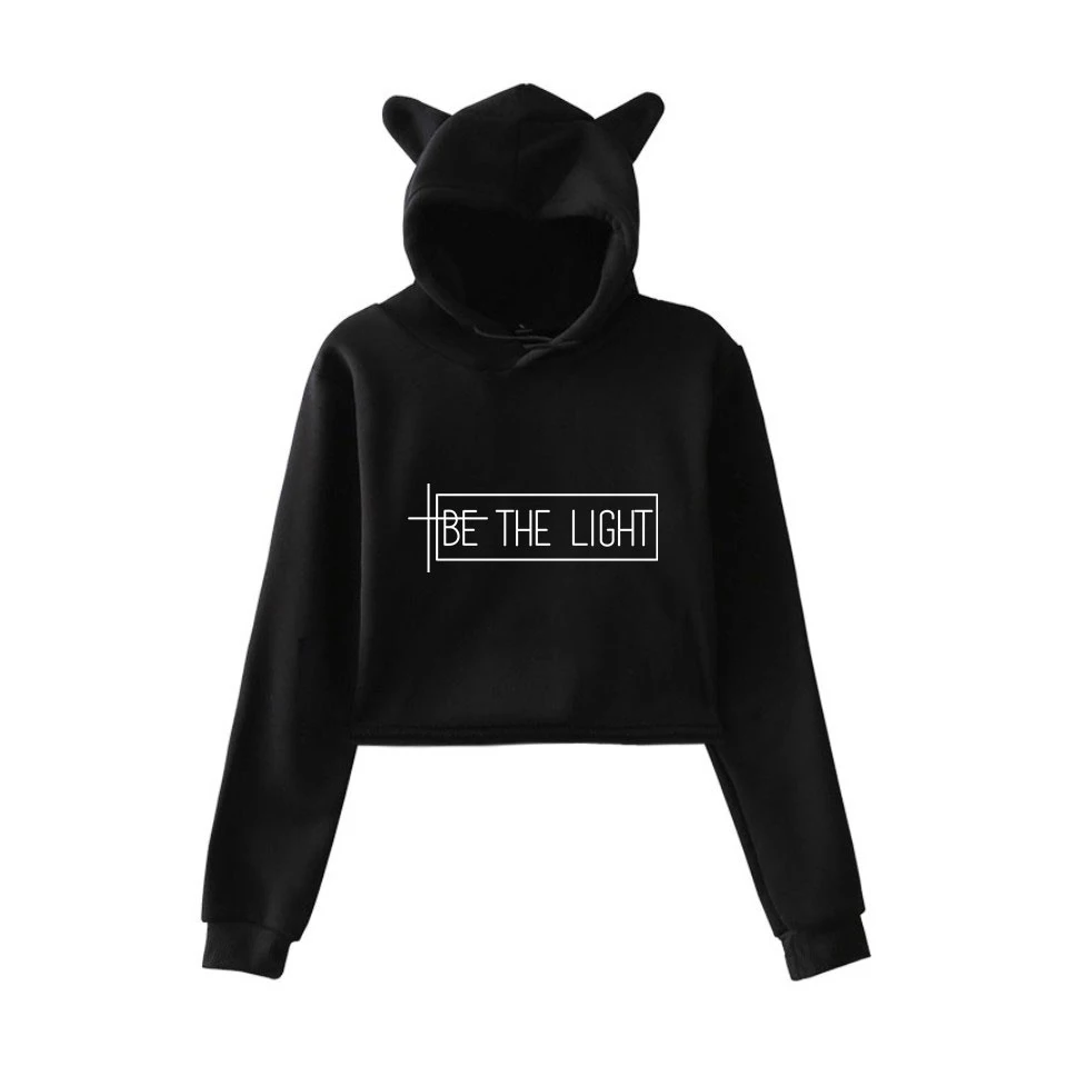 

2019 2019 Be The Light fashion print Cat Crop Top Women summer pop Hoodies Sweatshirt Sexy POP K-pop cat hooded Harajuku