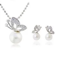 X38 Модный Полный Стразы Имитация жемчуга серьги и ожерелье ювелирный набор оптом для женщин