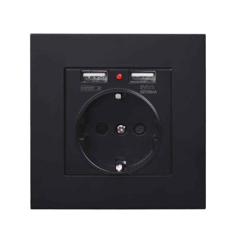

Wall Socket Power 16A EU Standard Outlet With 2.1A Dual USB Charger Port for Mobile Phone PC panel Black USB Socket Power
