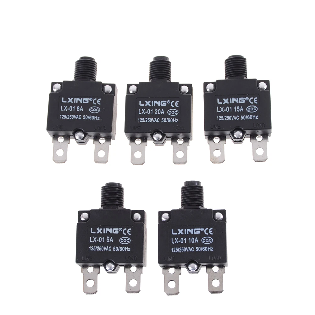 

1pc Current 5A 8A 10A 15A 20A Overload Switch Terminals 2 Pin Thermal Switch Circuit Breaker Overload Protector Disconnecting