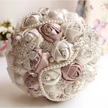 Великолепная бисера Кристалл Букеты Свадебные искусственный сапфир цвета слоновой кости Роза невесты цветок жемчуг свадебные букеты