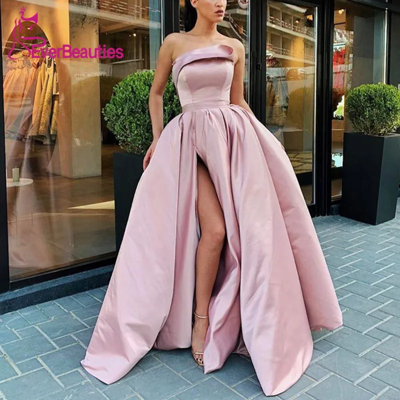 

Off the Shoulder Evening Dress Long 2019 Abiye Gece Elbisesi Satin Side Slit Prom Gowns Robe De Soiree