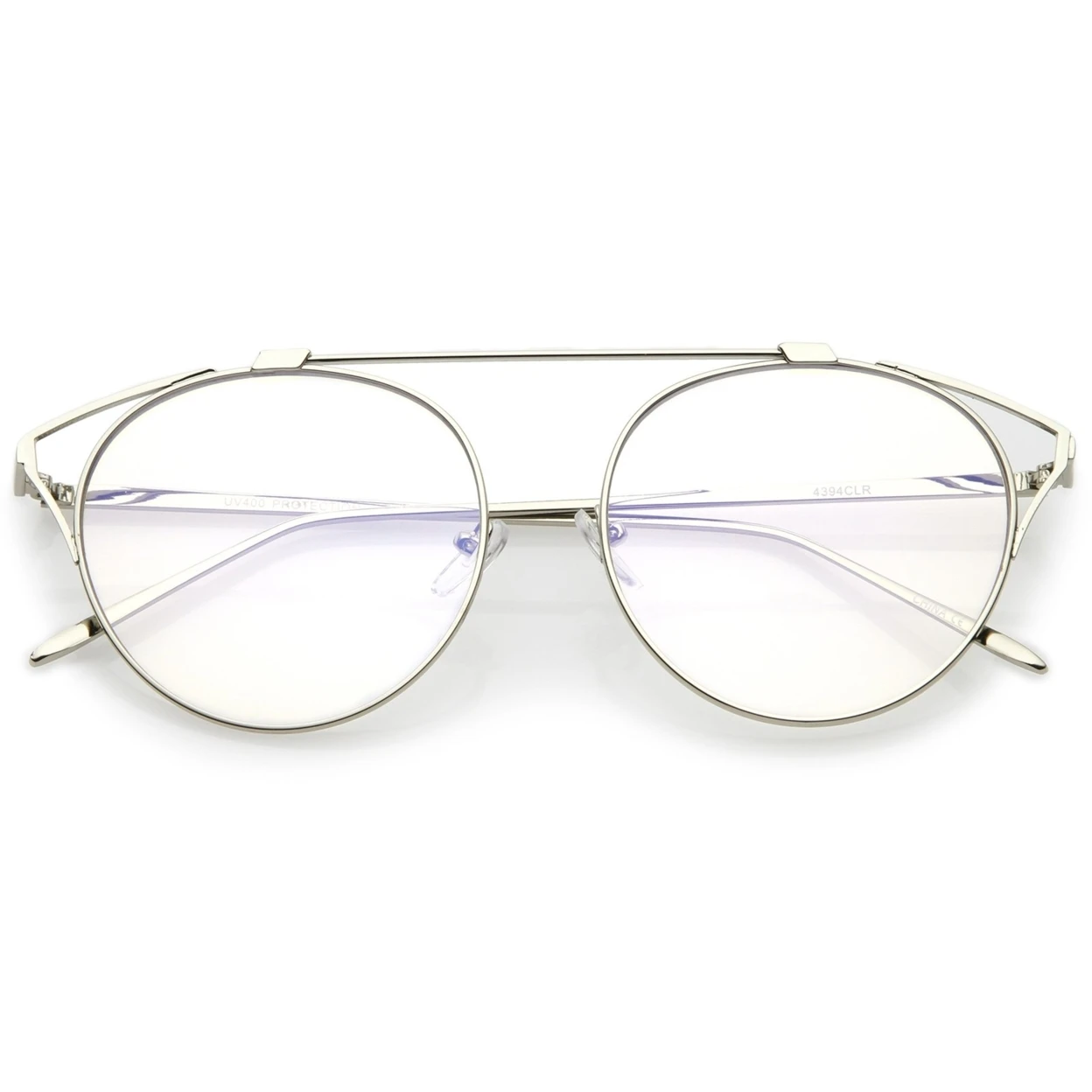 Oversize Open Metal Cat Eye Glasses With Crossbar And Round Clear Flat Lens 55mm (4)