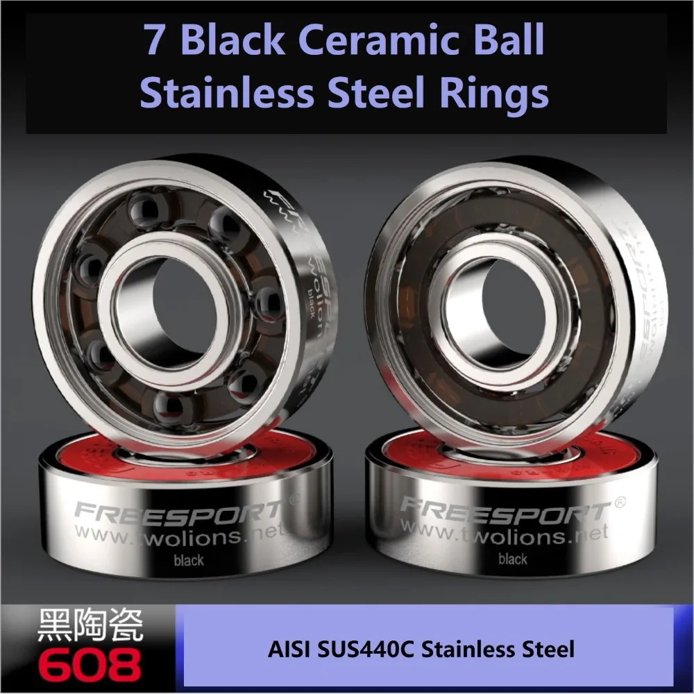 FreeSport 608 ABEC9 Hybrid Black Ceramic Stainless Steel Bearings For Inline Roller Skates Skateboard Scooter Wave caster board FreeSport 608 ABEC9 Hybrid Black Ceramic Stainless Steel Bearings For Inline Roller Skates Skateboard Scooter Wave caster board