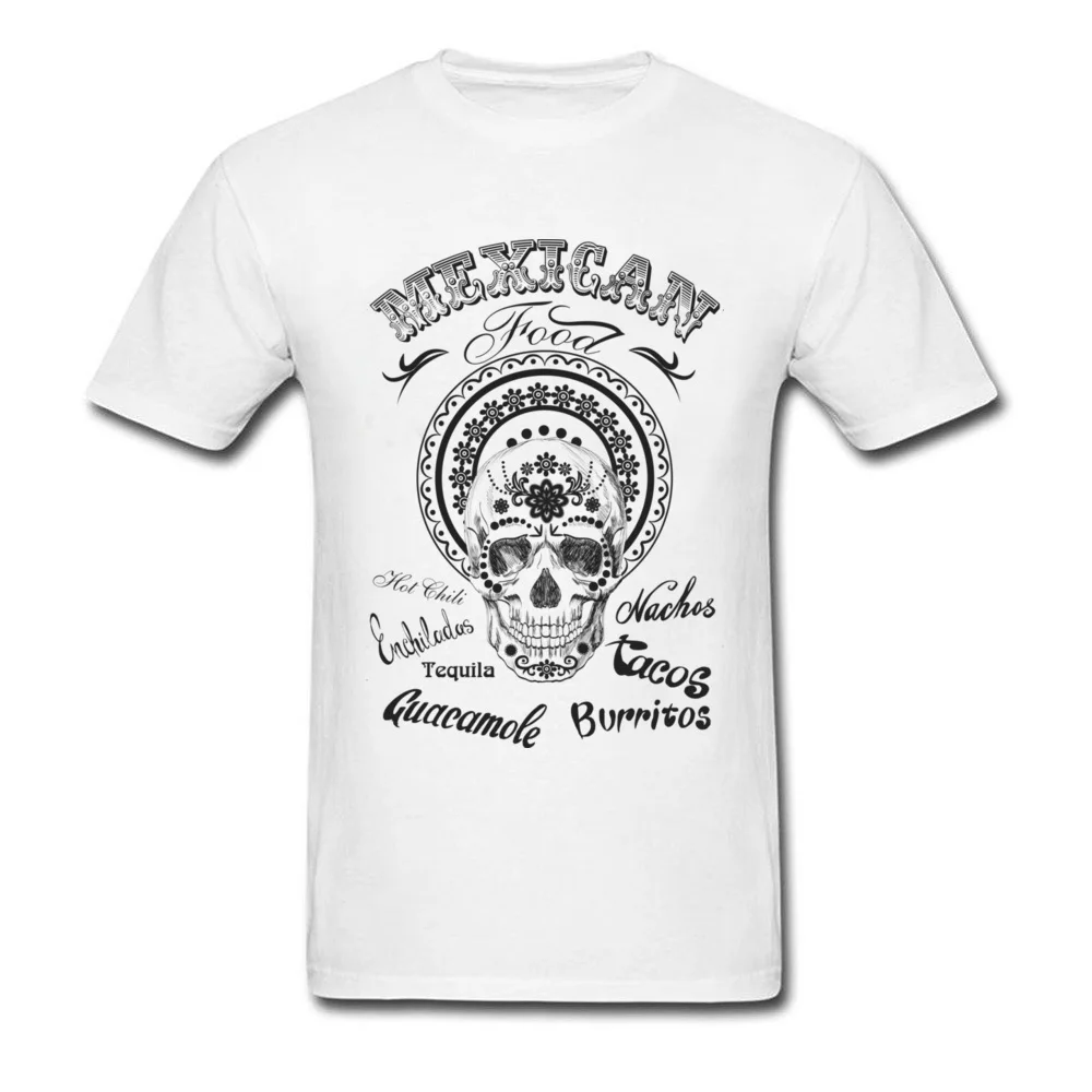 Mexican skull Tops Shirts High Quality O-Neck Summer Short Sleeve 100% Cotton Men's T-shirts 3D Printed Tee Shirt Mexican skull white