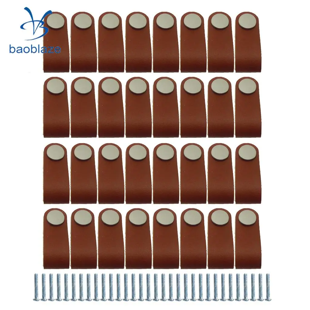32x Nordic Wardrobe Cabinet Door Handle Soft PU Leather Door Handles For Cupboard Drawer Pull Knobs Furniture Hardware