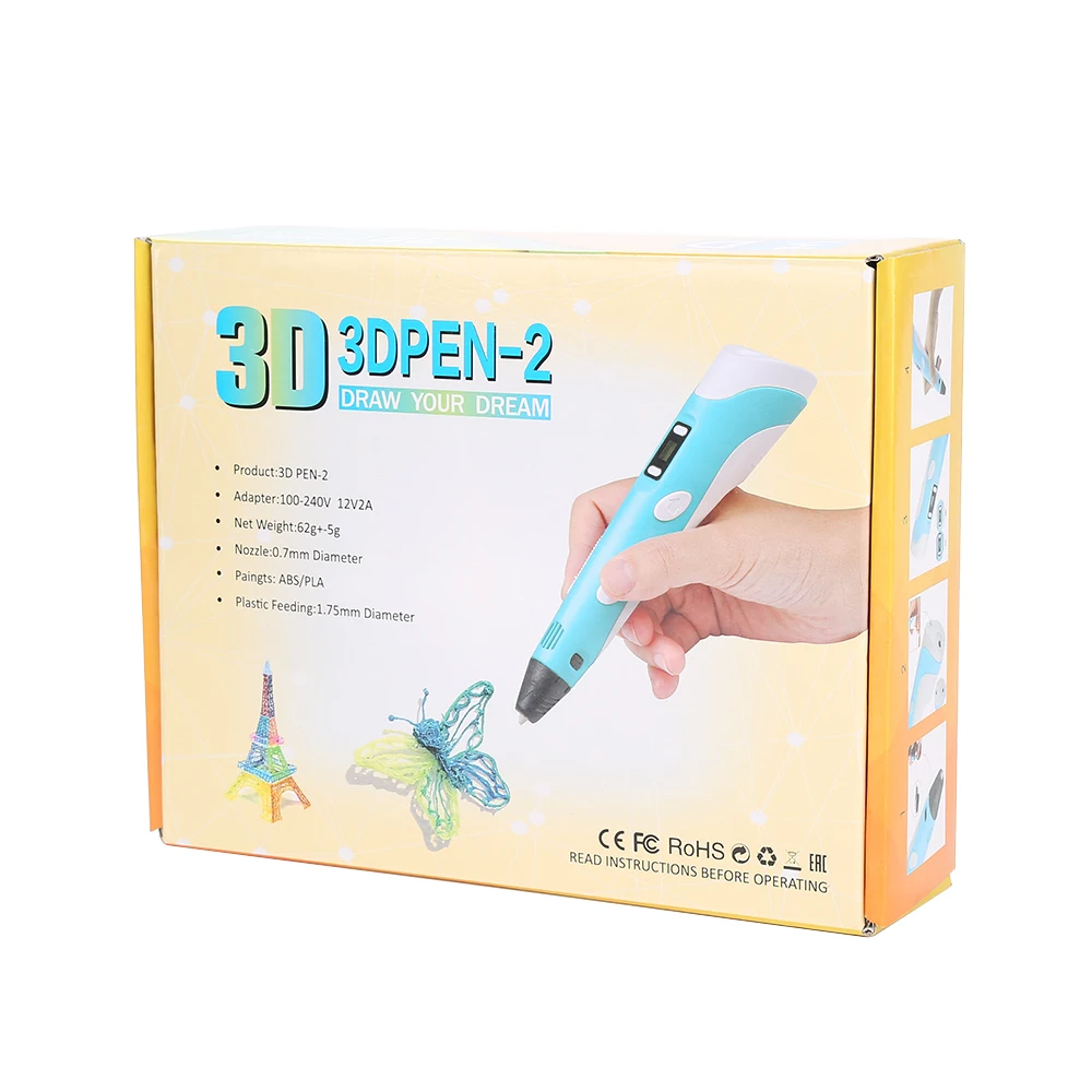 2-я 3D Ручка DIY 3d принтер ручка для рисования 3d печать лучший для детей с ABS нитью 1,75 мм подарок на Рождество и день рождения