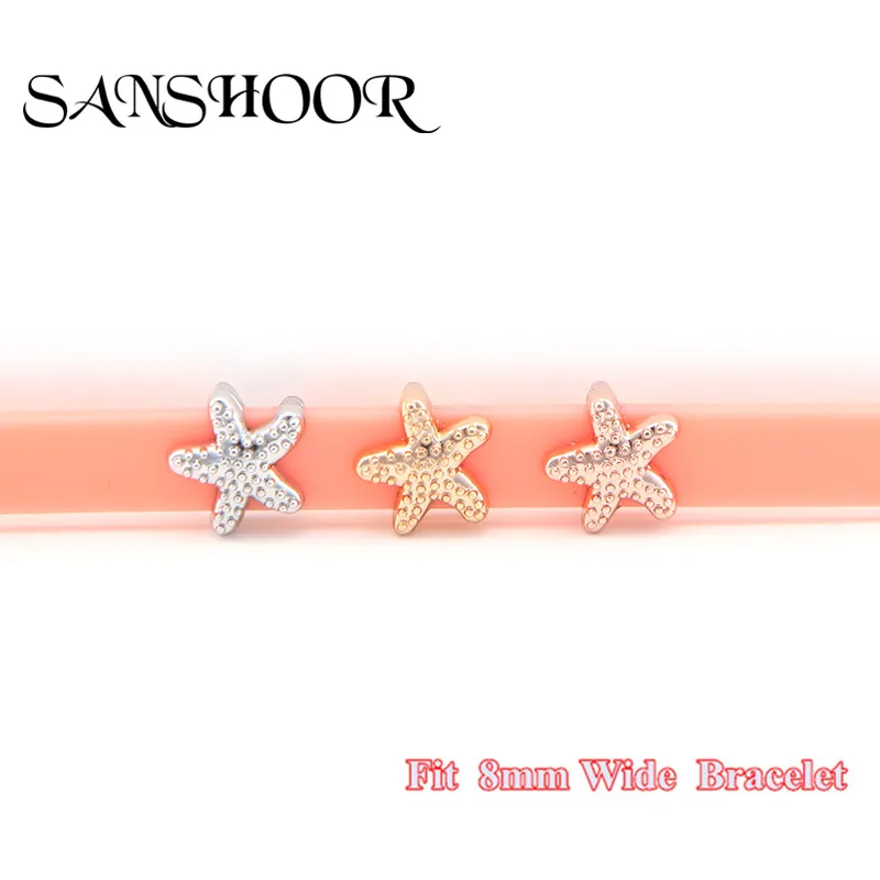 

SANSHOOR Jewelry Shinning Sea Stars Slide Charms fit 8mm Wide Mesh Leather Wrap Bracelet Wristband for lovely Children Toddler