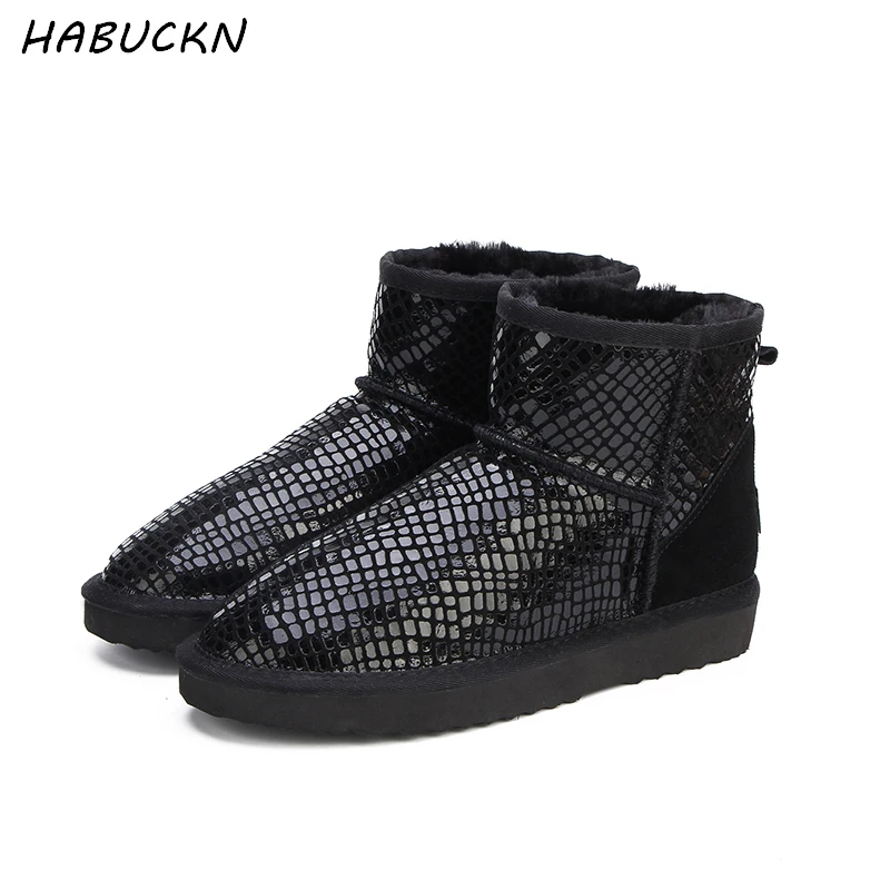 

HABUCKN Brand Hot Sale Women Snow Boots 100% Genuine Cowhide Leather Ankle Boots Warm Winter Boots Woman Shoes Size US 3-13