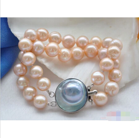 

P4034 2row 8" 12mm ROUND PINK PEARL BRACELET MABE Noble style Natural Fine jewe Fast (D) SHIPPING