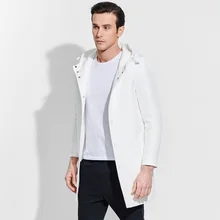 Брендовая мужская одежда, модный короткий весенний Однотонный мужской длинный черно-белый Тренч с капюшоном, однобортное Мужское пальто, куртка