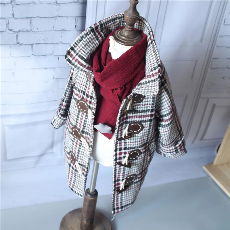 

Girls Boys Plaid Woolen Coat Children Thick Jacket Kids Outerwear Girls Clothes New Child Long Jacket Boys Clothing