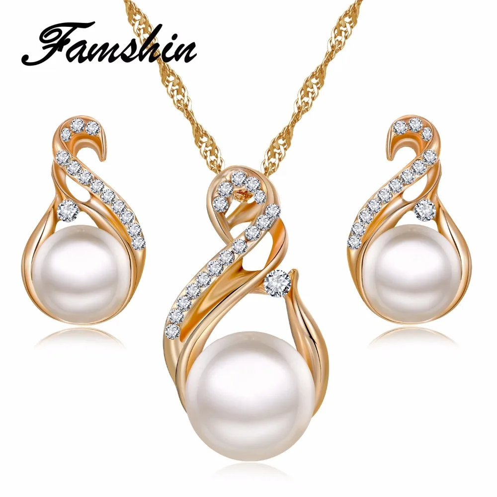 FAMSHIN Trendy Jewelry Sets Wedding Silver Color Earrings Simulated