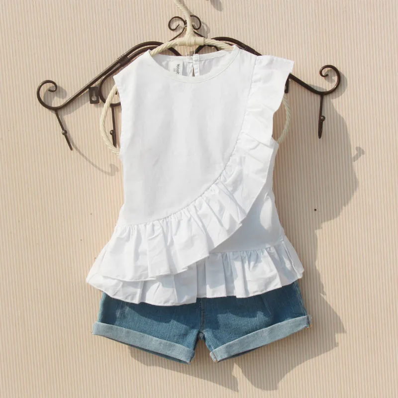 

2019 Summer Baby Toddler Teenage School Girls Blouse White Tank Top Girl Tops Blouses Kids Shirts Child Clothing 6 8 10 12 Year