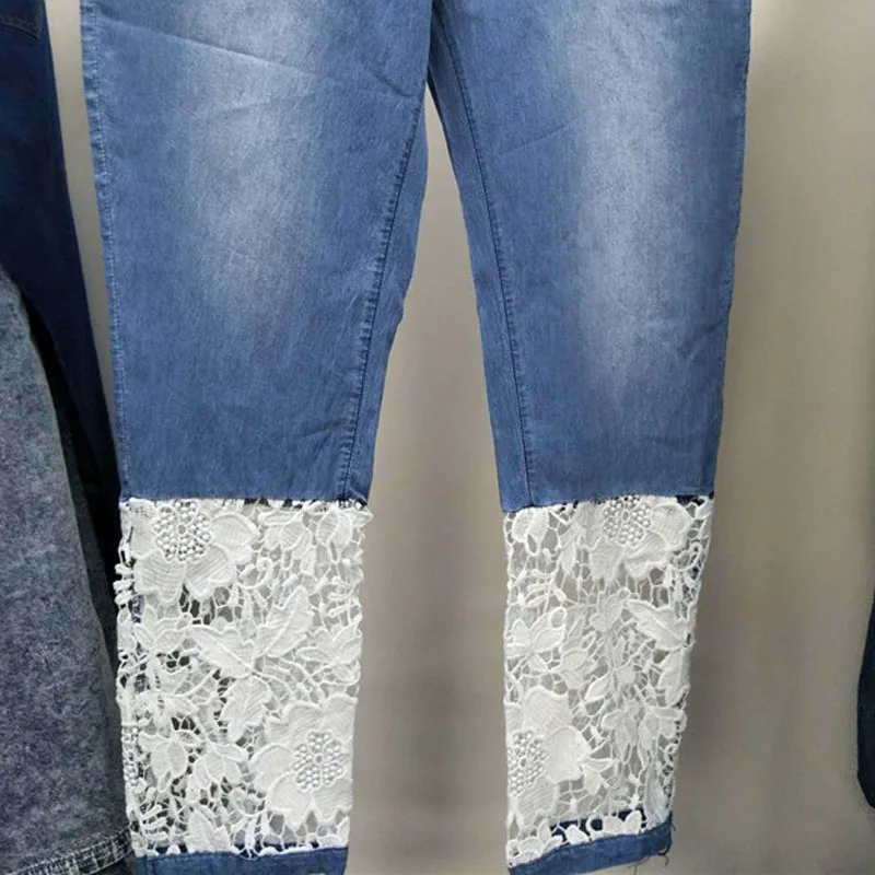 Женские джинсы джинсы с кружевом Femme размера плюс женские джинсы летние узкие брюки с пуш-ап женские большие размеры белые и синие