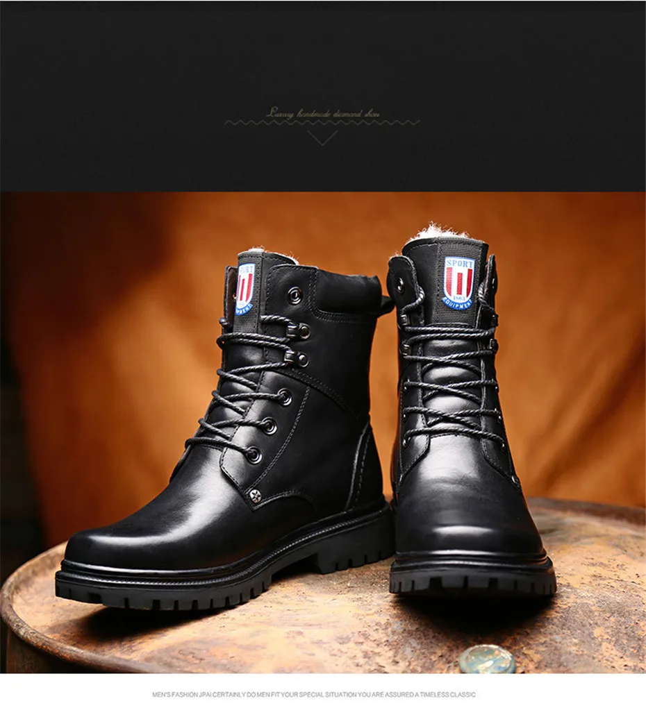 NINYOO/Новые черные мужские зимние ботинки из натуральной кожи; шерстяные ботинки; рабочие ботинки; резиновые водонепроницаемые зимние ботинки; большие размеры