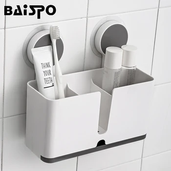 

BAISPO Multi-function Bathroom Shelf Wall-Mount Suction Cup Shelf Toothpaste Toothbrush Shaver Storage Rack Bathroom Accessories