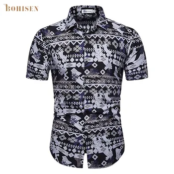 

BOHISEN African Dresses For Men African Print Clothes Dashiki Tops Bazin Shirt Polo Neck Short Sleeve Casual Clothing