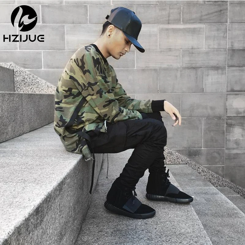 HZIJUE качественная модная мужская футболка с длинным рукавом kanye camo camouflage в стиле