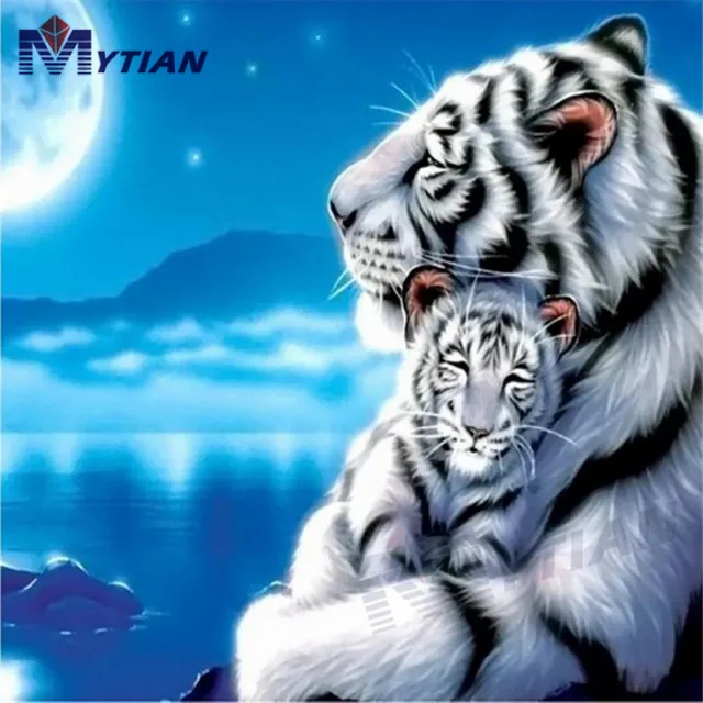 18102232 Sweet Mom and Baby White Tigers.DP 5D Diamond Painting Arts Kit,Full Drills,Diamond Embroidery Handmade Home Decor Cross Stitch
